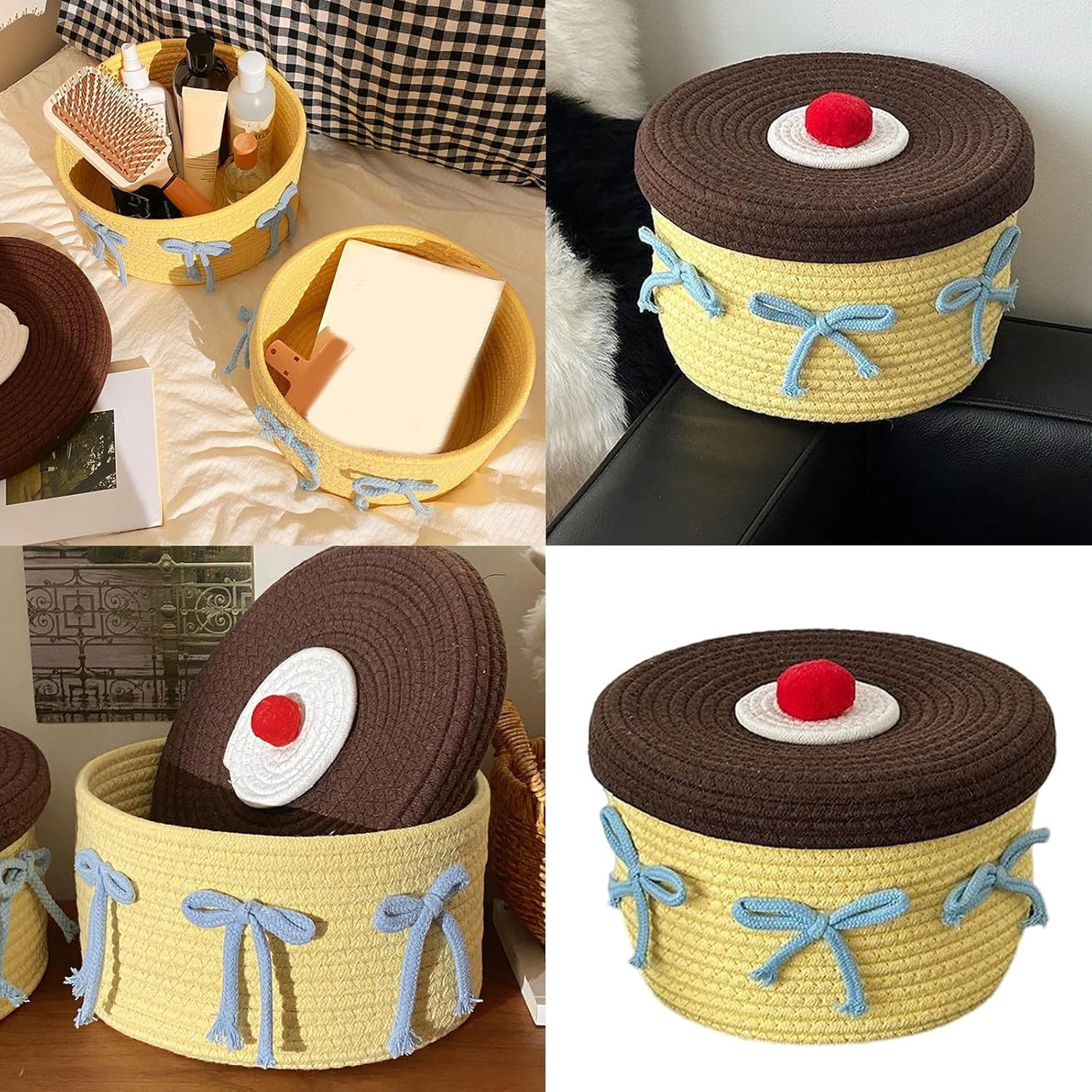 Storage Basket - Woven Cotton - Dustproof Desk Ornaments - 1 Pack