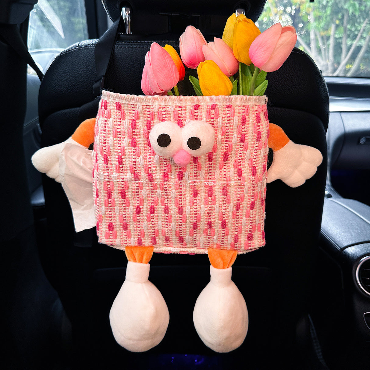Car Key Box - Fun storage box for the car with hanging compartment - Scratch-resistant storage bag for the backseat - Handy car accessory - Large capacity - Pink