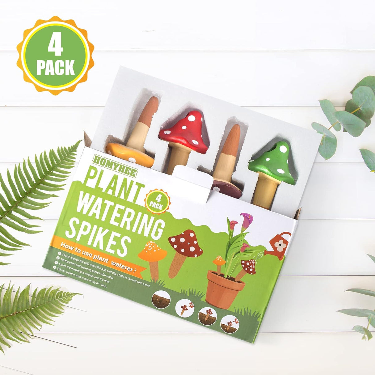 Self-Watering Spikes, Mushroom-Shaped Plant Watering Balls, Irrigation, Terracotta Watering Device, Garden Irrigation for Indoor and Outdoor Plants, 4-Pack