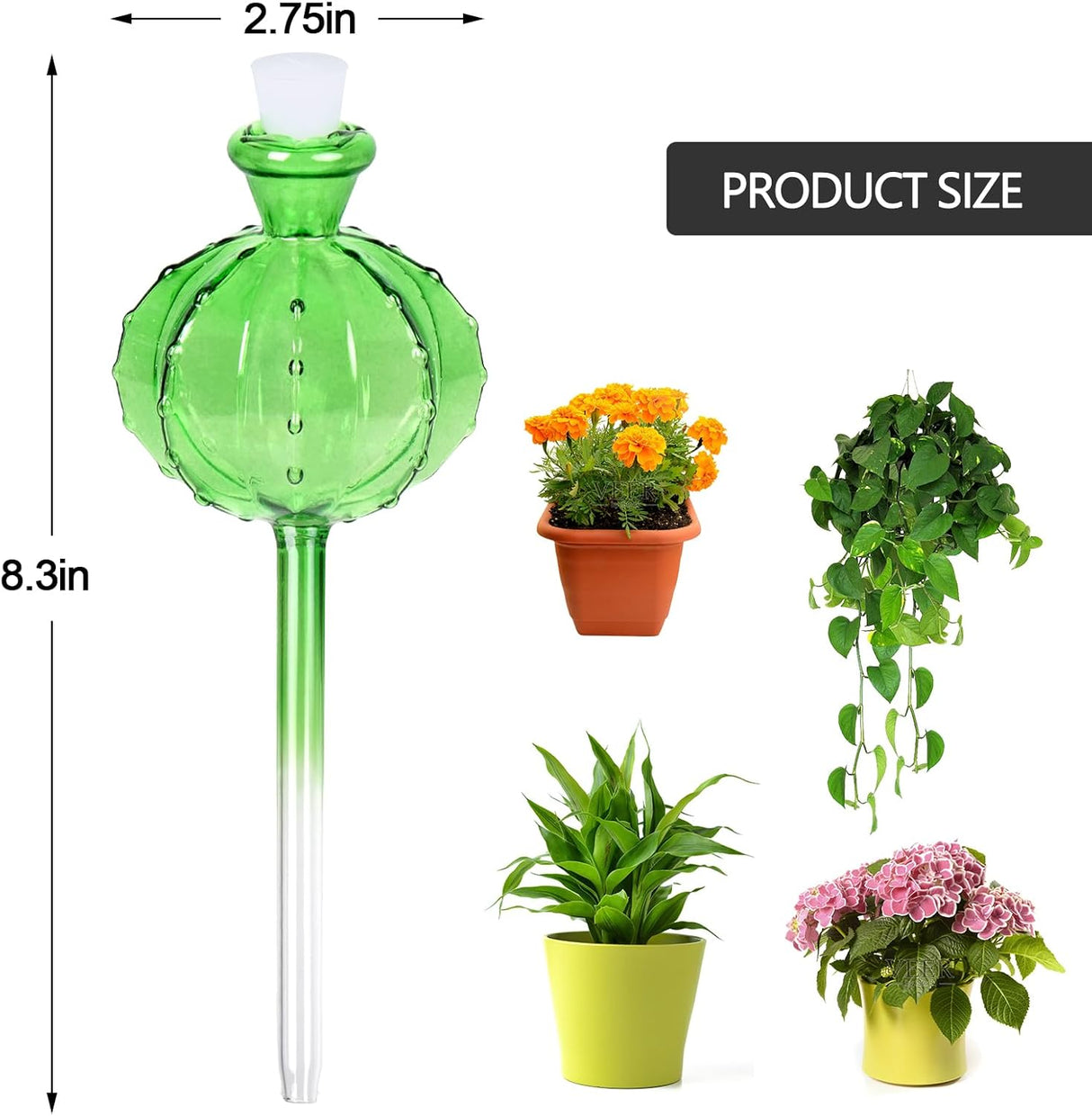 Self-watering planter. Watering devices for plants. Watering bulbs for plants. 4 plant watering bulbs. Green, cactus-shaped, self-watering bulbs, medium-sized. Gifts for plant lovers.