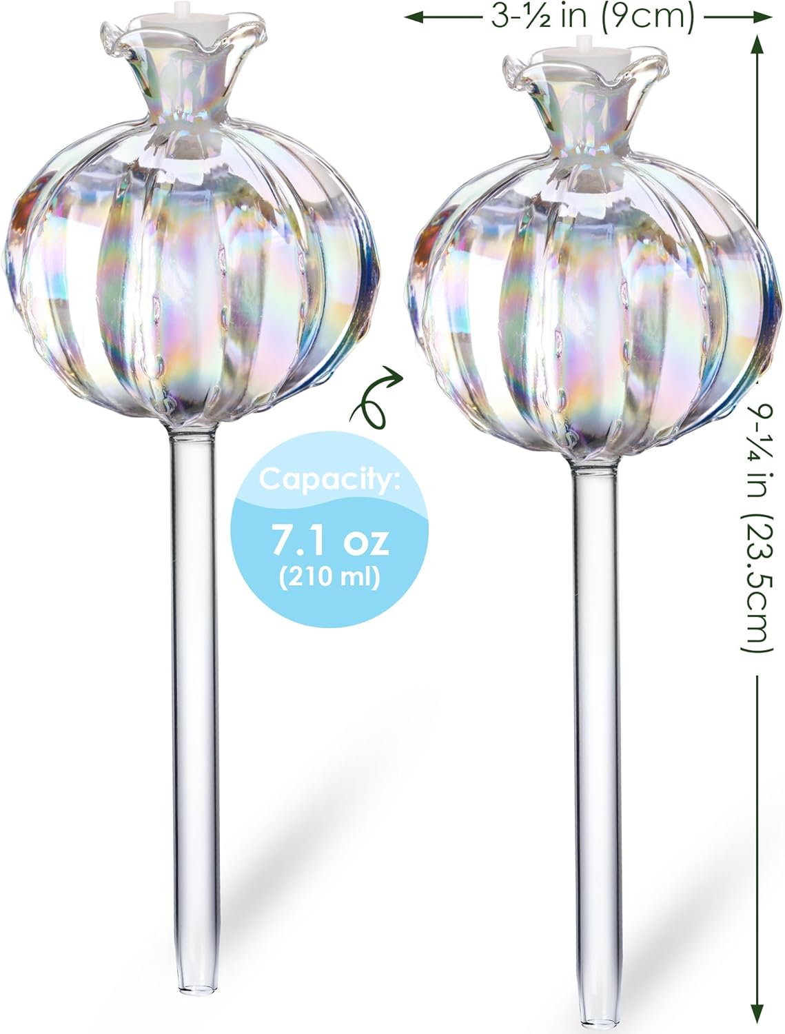 Large Plant Watering Balls (2-Pack), Iridescent Glass Cactus Self-Watering Globe, Glass Watering Device for Potted Plants - 4.7 oz/140 ml Capacity, Automatic Irrigation System, Cute Garden Gift