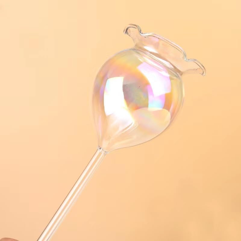 Plant Watering Balls Self-Watering Spikes Hand-Blown Laser Colorful Glass Plant Watering Balls Devices for Indoor & Outdoor Fill from Top 2 Stripe Flower Shape