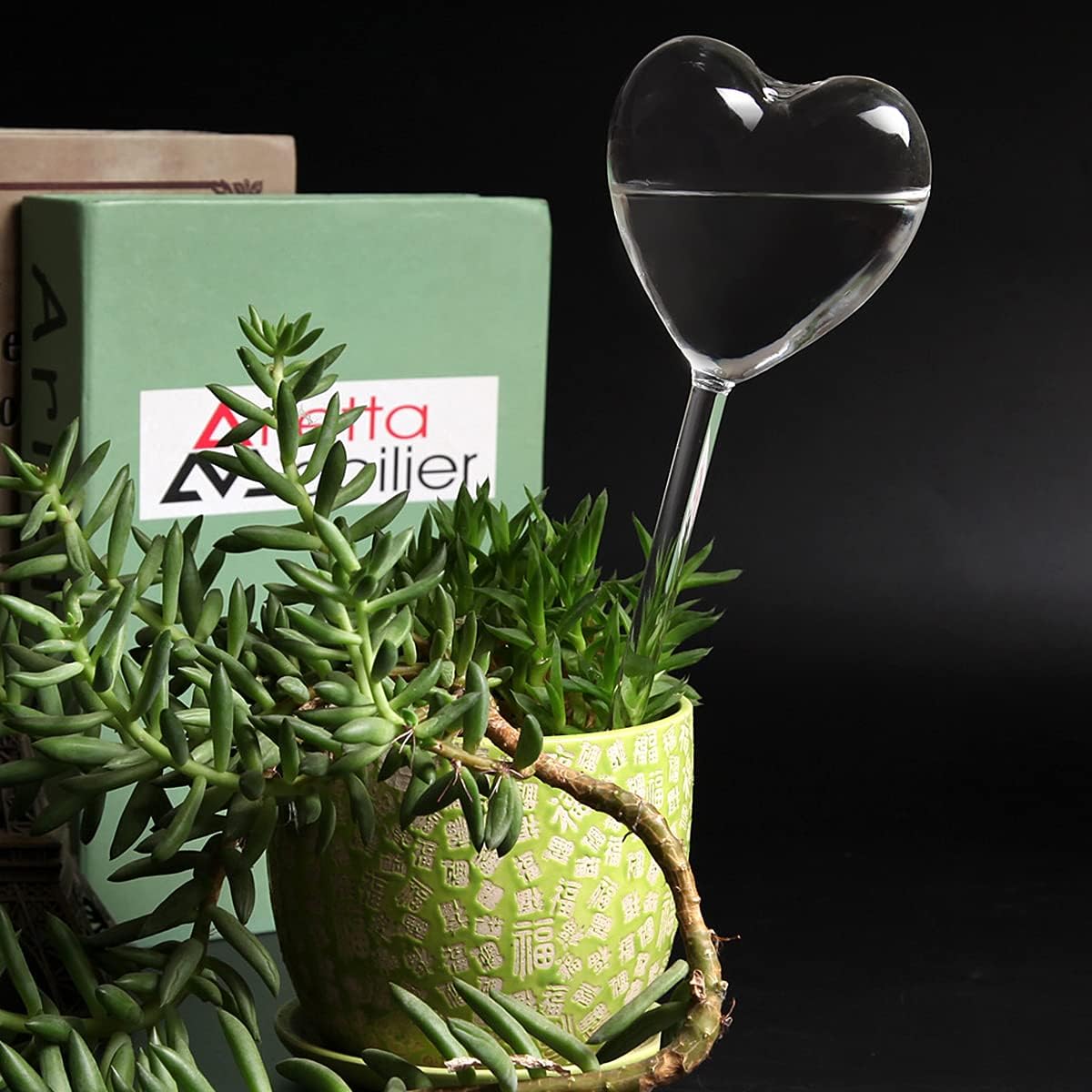 Self-watering plant watering balls, hand-blown glass plant watering balls, watering balls for indoor and outdoor plants, 2 hearts