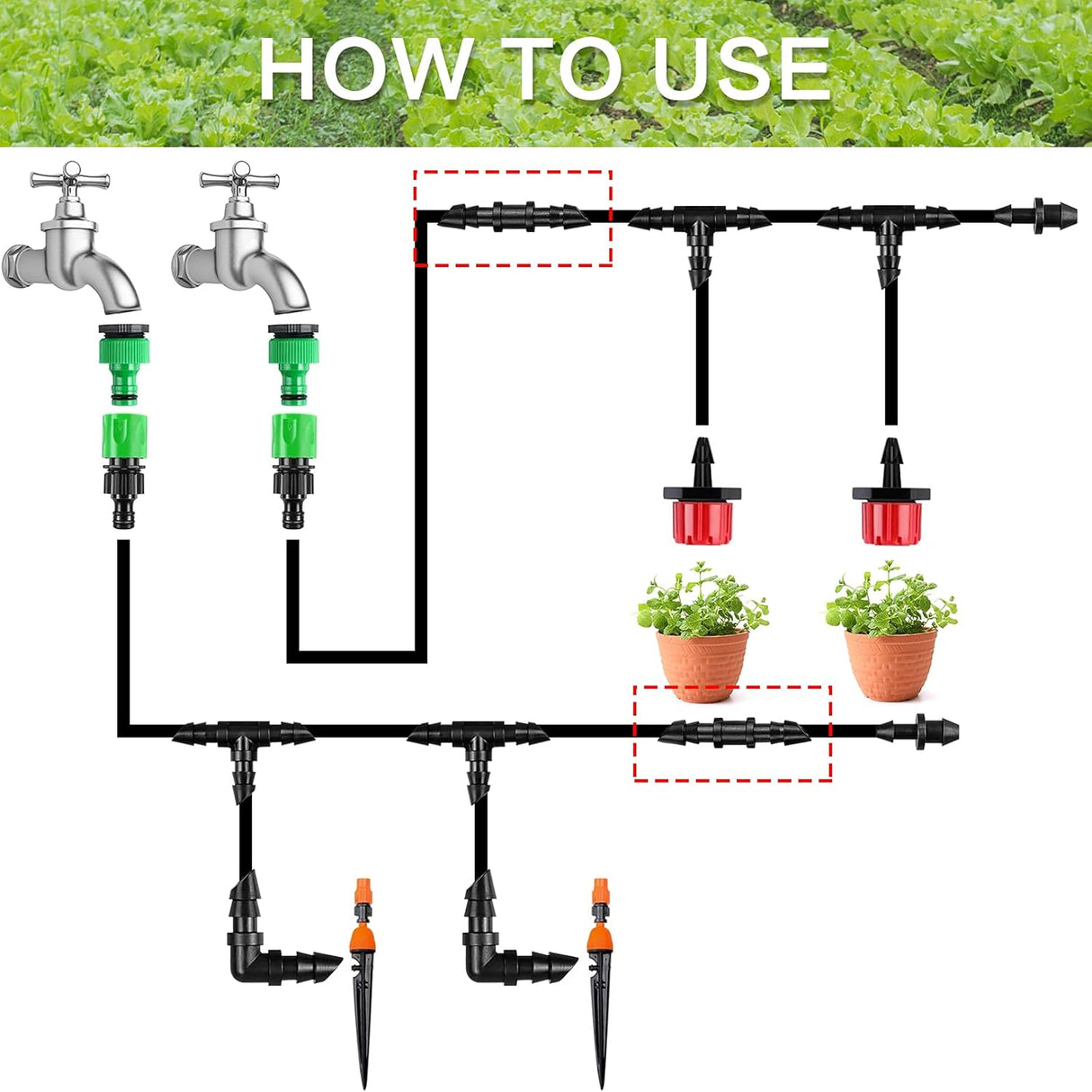 Drip Irrigation Couplings - Pack of 110 Couplings for 1/4" Hoses, Barb Connectors for Drip or Sprinkler Systems