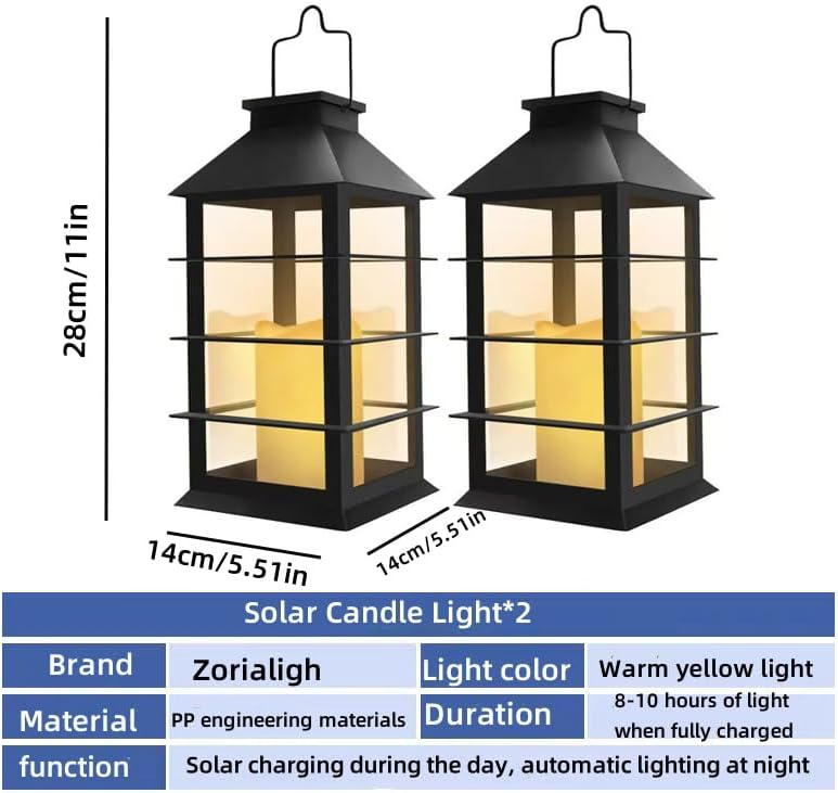 Waterproof outdoor solar lamp with candle flame effect, energy saving, warm white LED for patio, garden, lawn, terrace, tent, tree and garden - 2-pack
