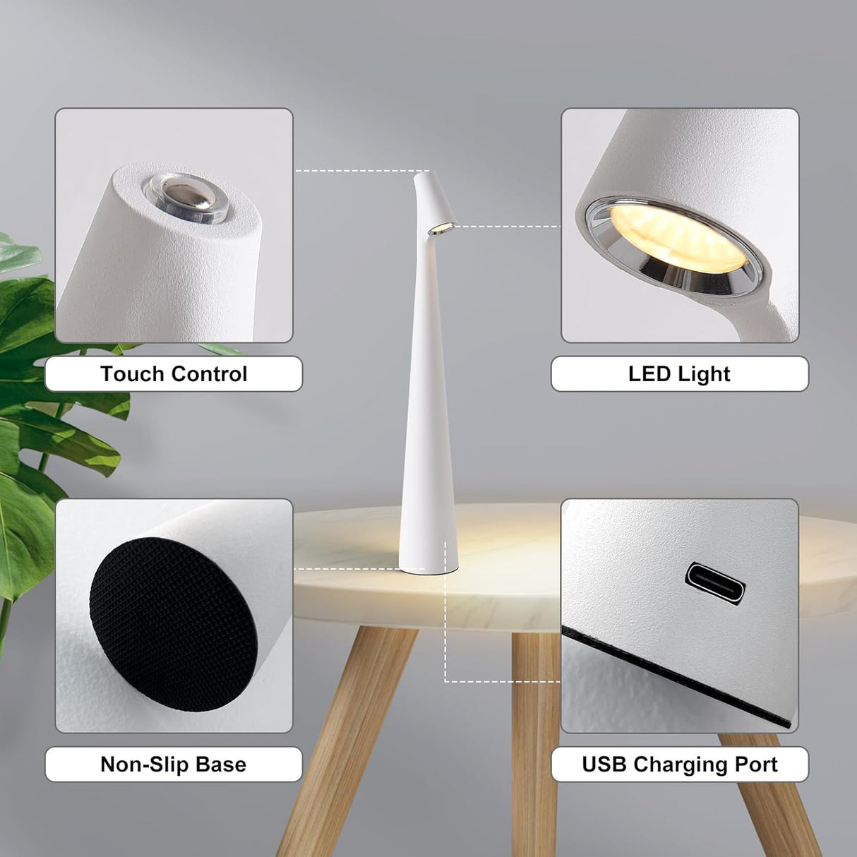 Portable LED Table Lamp with Touch Sensor, Metal Desk Lamp with 3 Brightness Levels, Rechargeable Night Light with 3 Colors Touch Control for Bedside and Dining Room (White)