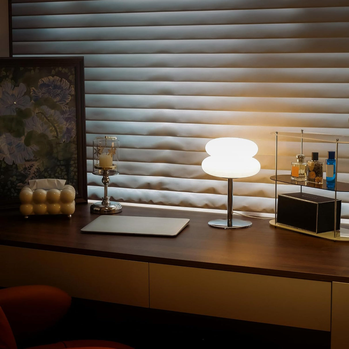 White mushroom lamp, mid-century modern bedside lamp, dimmable retro egg tart bedside lamps, atmospheric home lighting, cute bedroom and living room lamps (no glass)