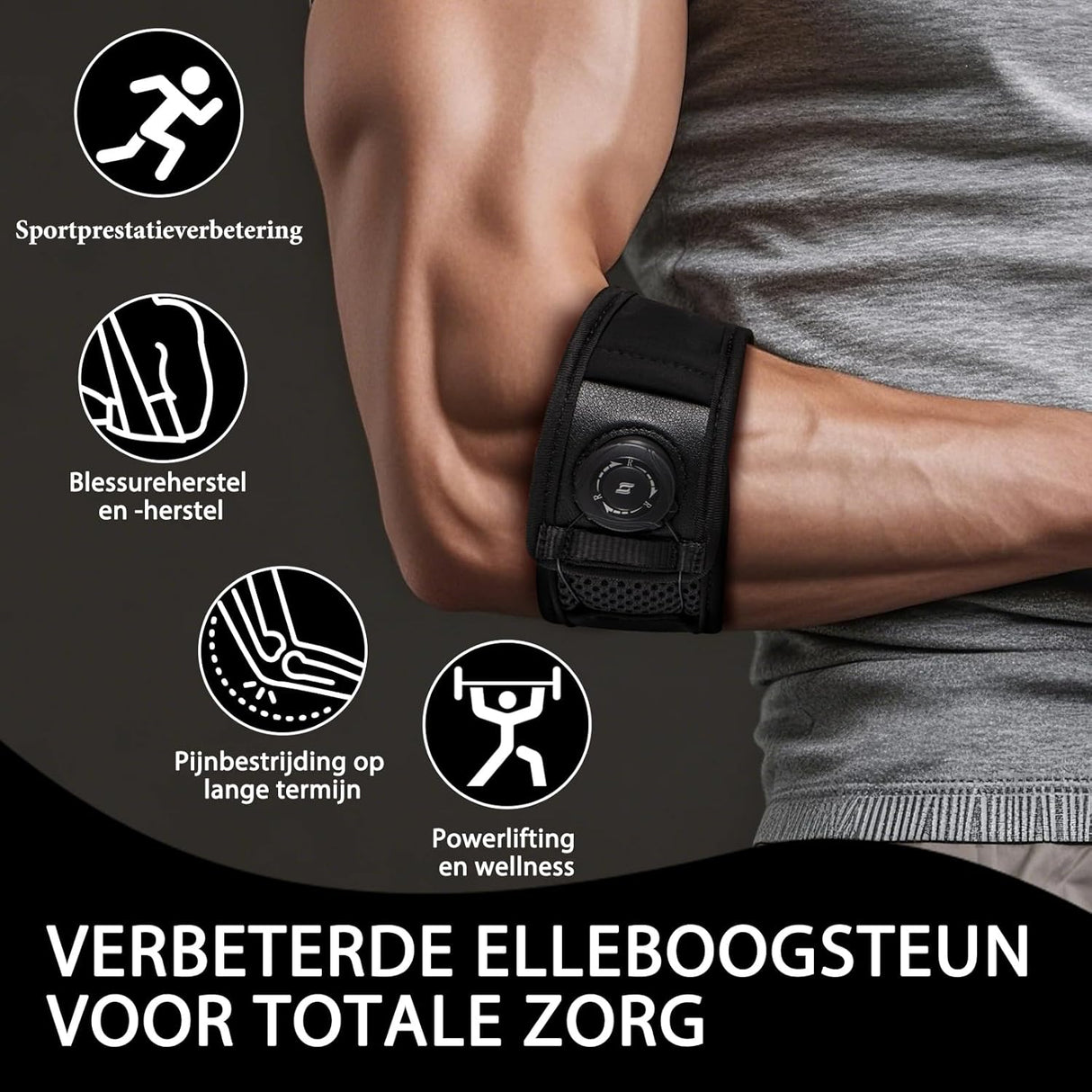 Elbow Support - Adjustable Tennis Elbow Brace - For Tendinitis - Black Universal Size