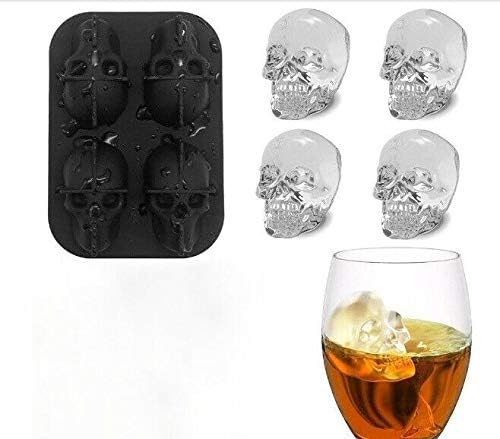 4 skulls - ice cubes - silicone ice cube maker - for home - kitchen - bar accessories - drinks - random color - refrigerator