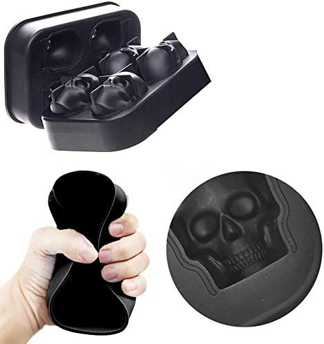 4 skulls - ice cubes - silicone ice cube maker - for home - kitchen - bar accessories - drinks - random color - refrigerator