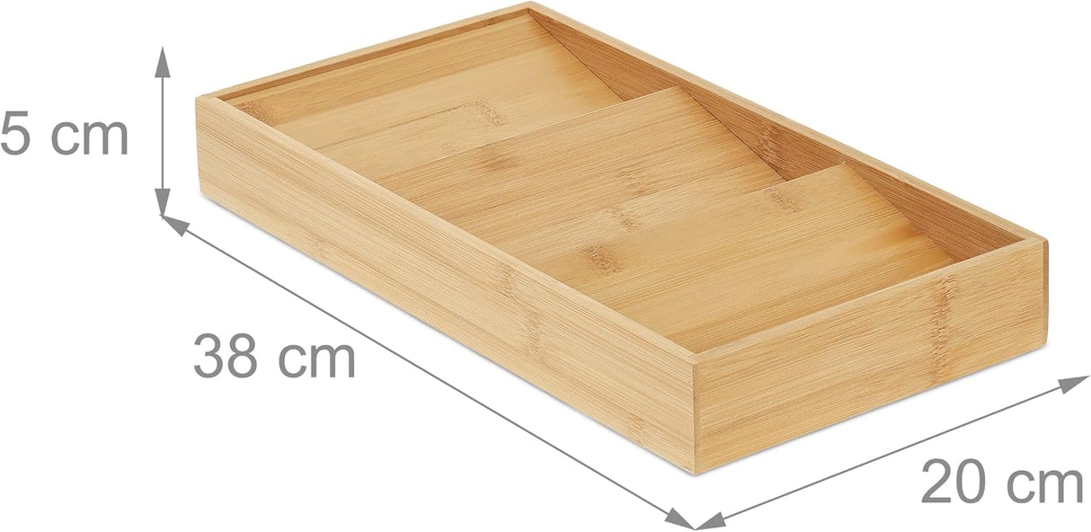 Relaxdays horizontal spice rack, 3 shelves, HBD: 5 x 20 x 38 cm, spice organizer for kitchen drawer, spice holder, natural