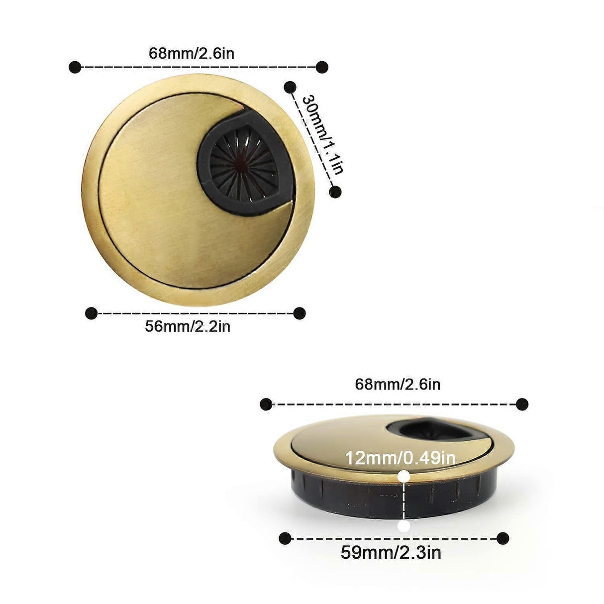 Noble cable grommet 60 mm | Cable grommet cover for desks, worktops, and office chairs | Material: Zinc alloy (bronze)