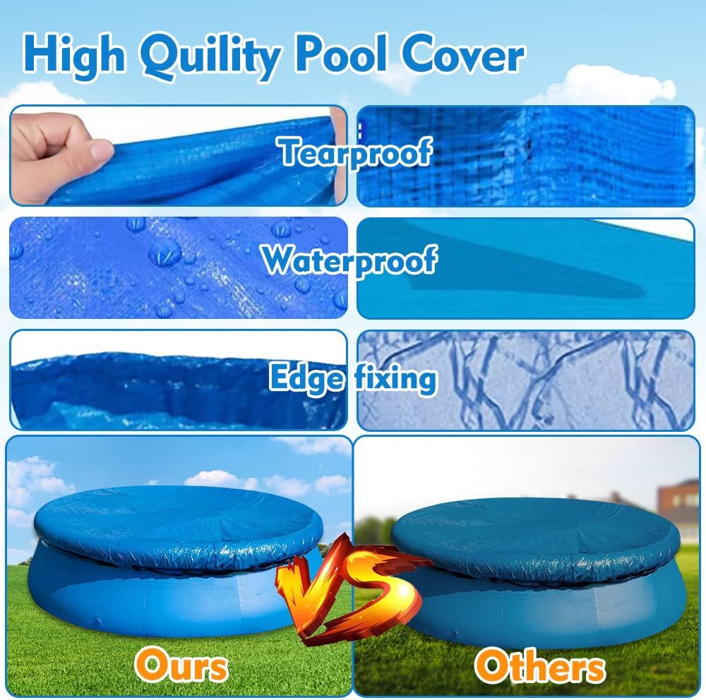 Swimming pool cover - Round pool cover - For above-ground pools - Waterproof and dustproof protective cover - For inflatable pools -8ft