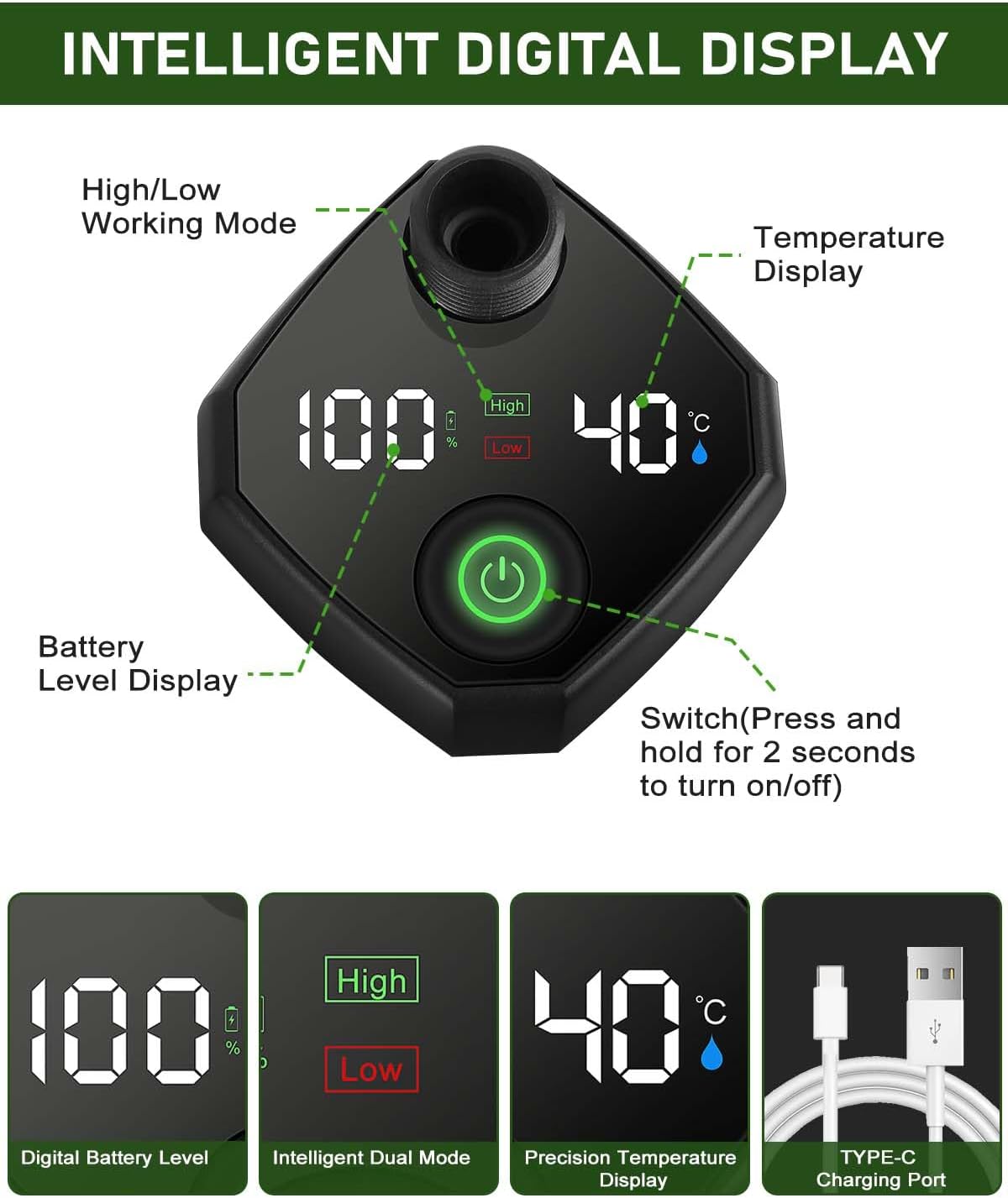 Portable Shower Pump with Rechargeable 6000mAh Battery - Outdoor Shower IPX7 Waterproof - With Temperature Display - Suitable for Camping, Car Washing and Pet Washing (Gray)