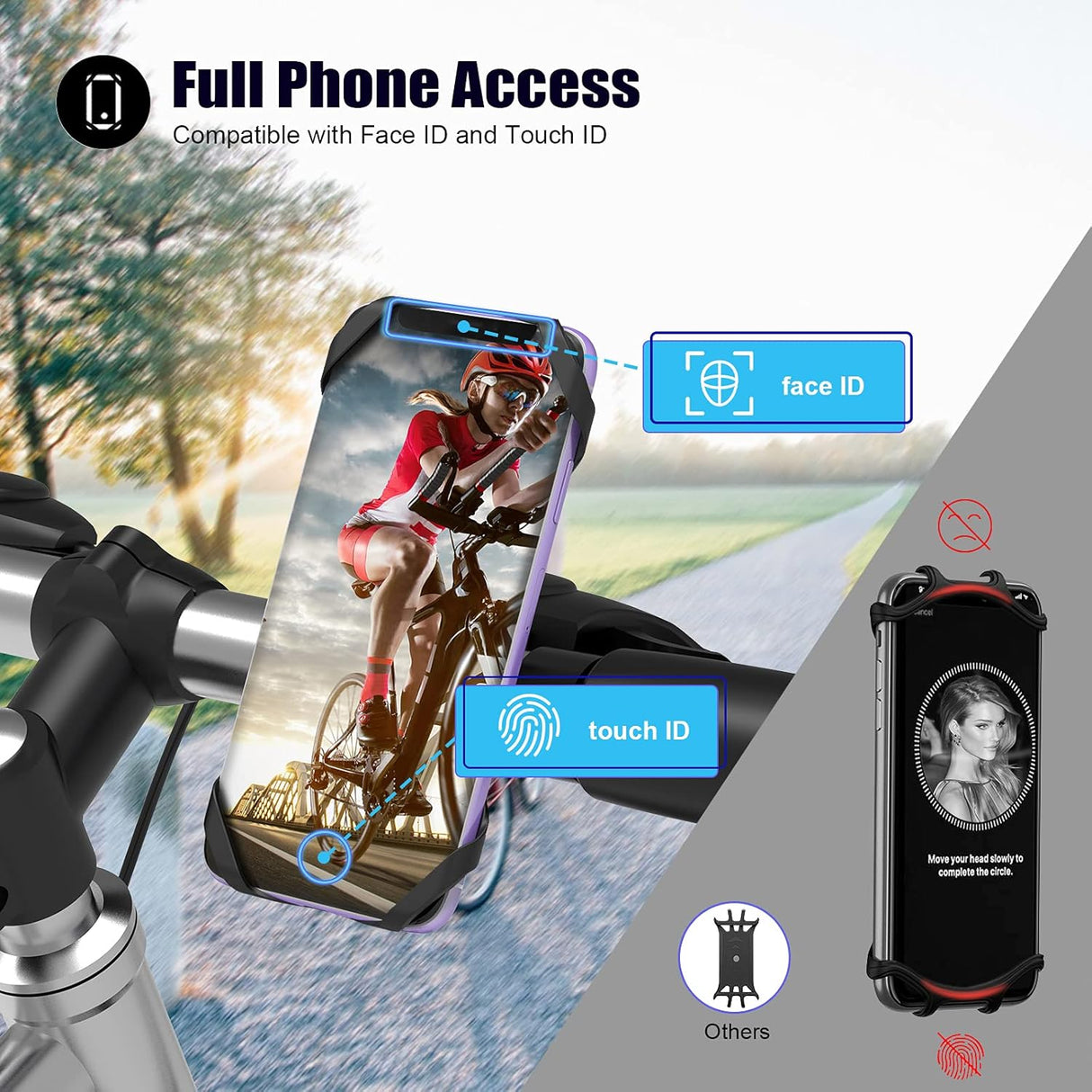 Universal detachable bicycle and motorcycle phone holder - 360° rotatable and adjustable bicycle phone holder - Suitable for phones from 4" to 6.7"