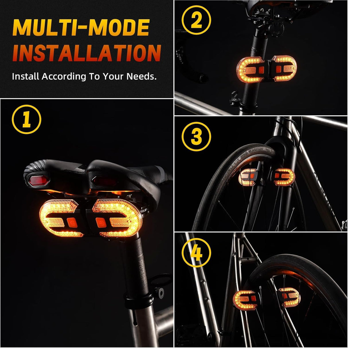 LED Bicycle Rear Light - with Turn Signal - Split Bicycle Rear Light - Bicycle Indicator Light USB Rechargeable - Suitable for Bicycles, Warning for Bicycle Safety Bicycle Light 5 Modes