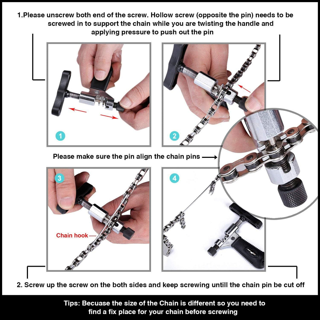 Bicycle chain tools - Chain repair tools - Bicycle chain separator - Cutter - Breaker - For 7, 8, 9 and 10-speed road bikes and mountain bikes