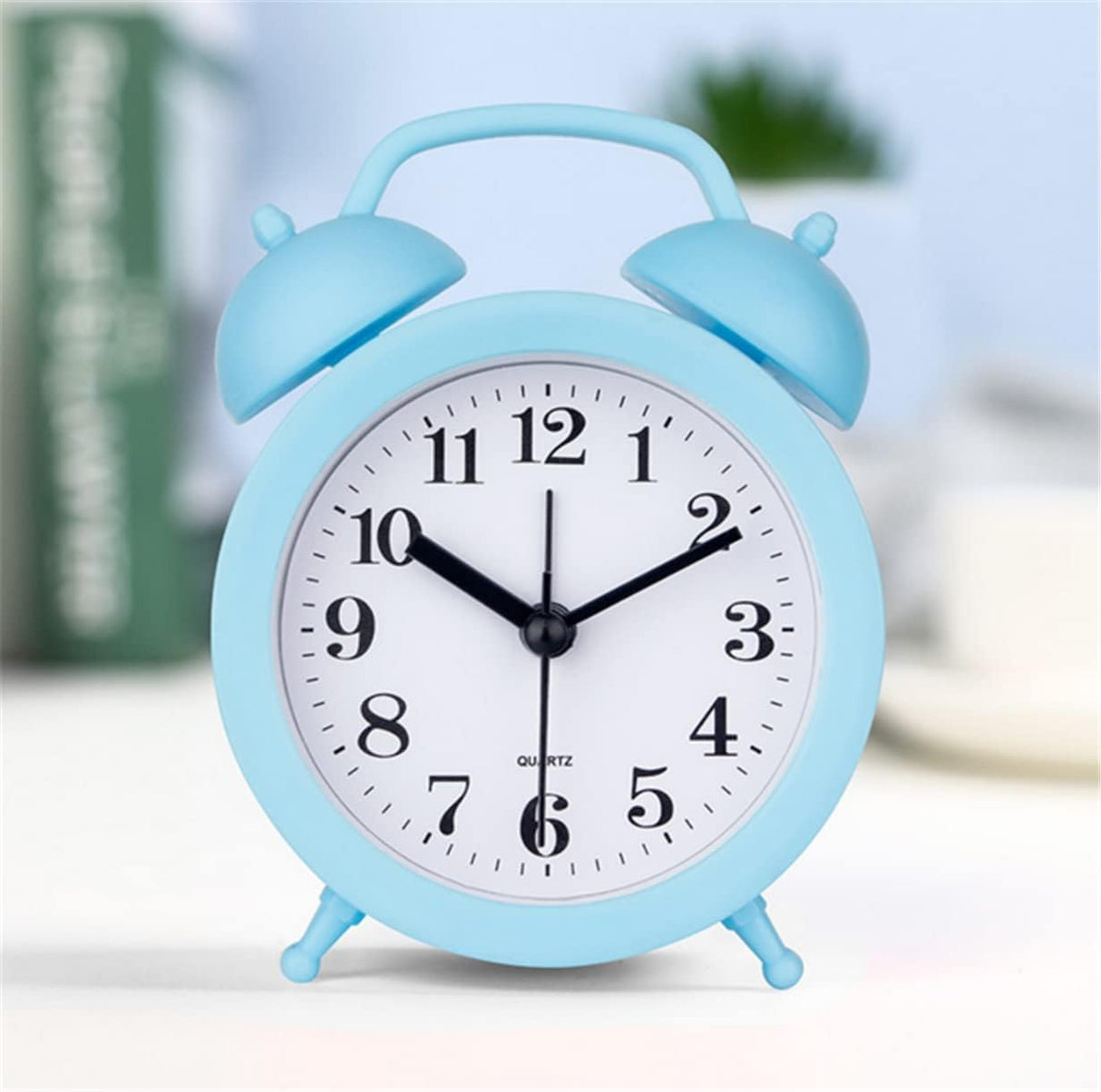 Children's Alarm Clock-Children's Alarm Clock-Children's Twin Bells-Cute Battery-Powered-Analog Mini Round Bedside Alarm Clock-Children's Gift Children's Student Alarm Clock Home Decor (Blue)