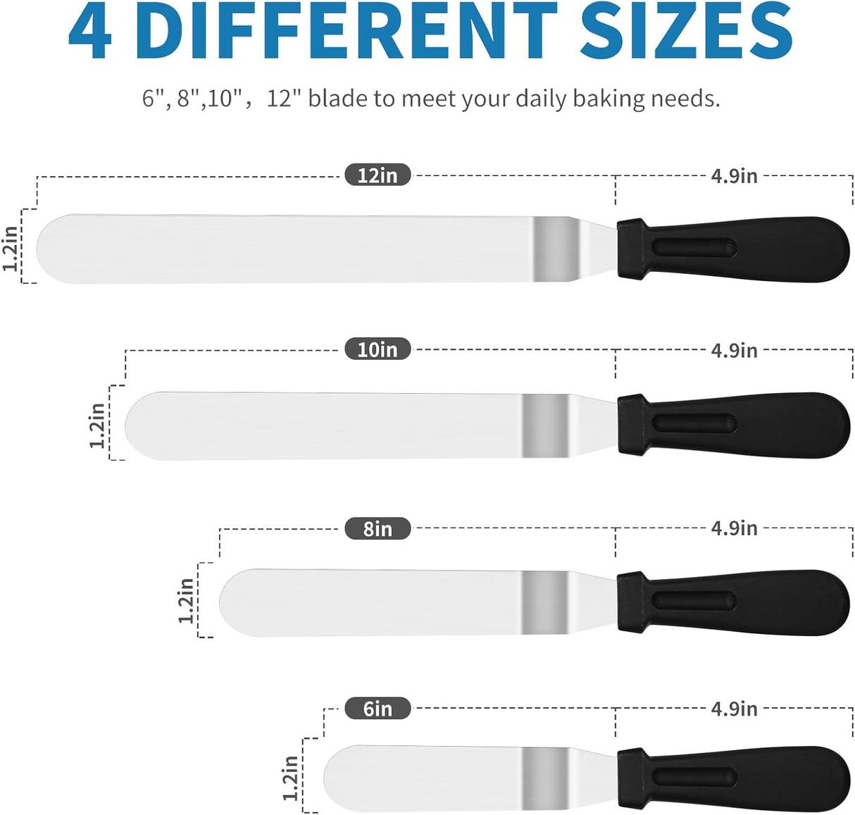 Icing Spatula - Offset Spatula - Stainless Steel Cake Decorating Spatula Set 6/8/10/12 Inch Professional Angle Cake Spatula with Plastic Icing Handle - for Home, Kitchen or Bakery - Set of 4