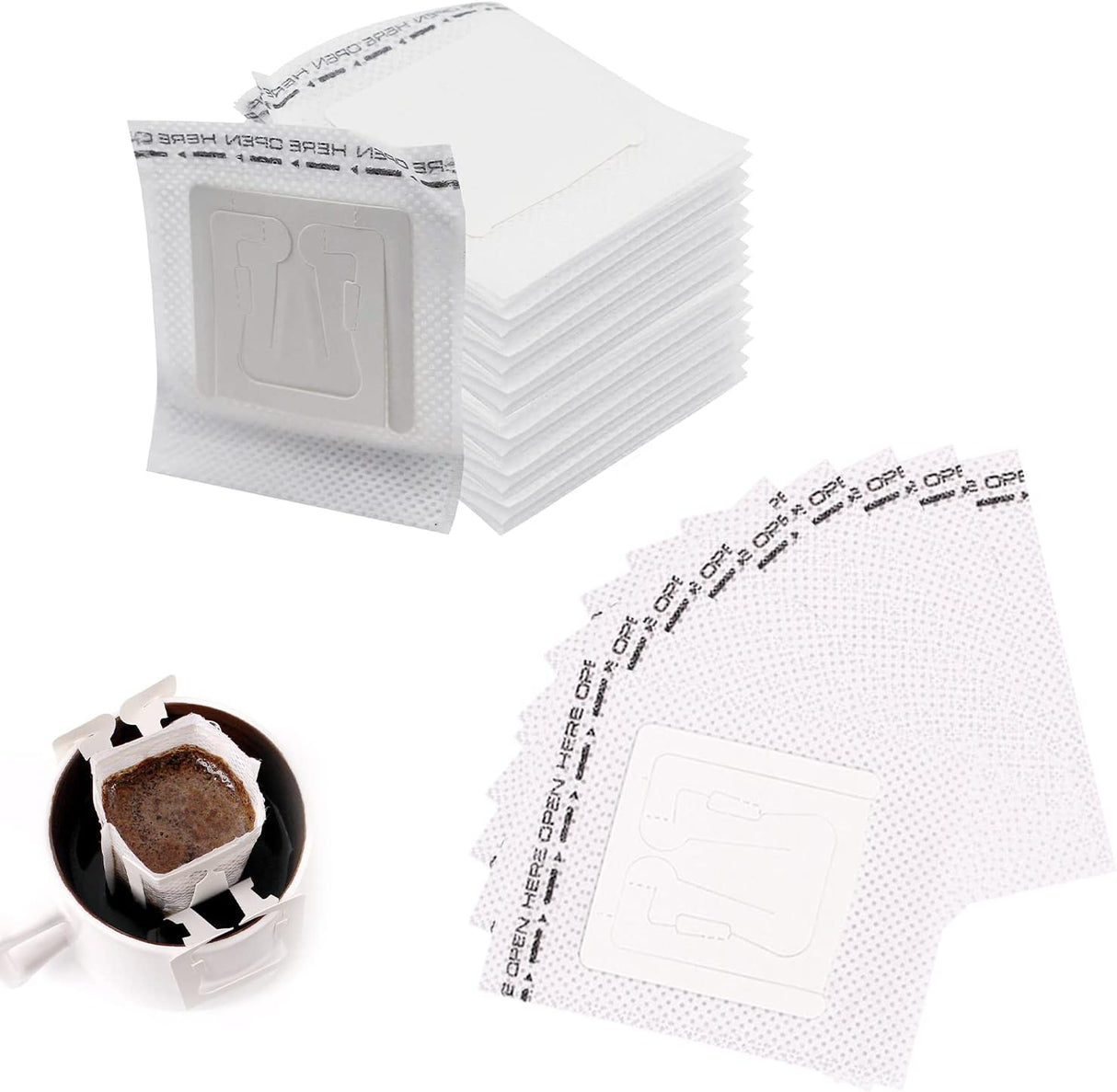 Coffee Filter Bags - with Hanging Loop - Portable Paper Coffee Filters for Most Cups - Travel, Camping, Home, Office - Pack of 100