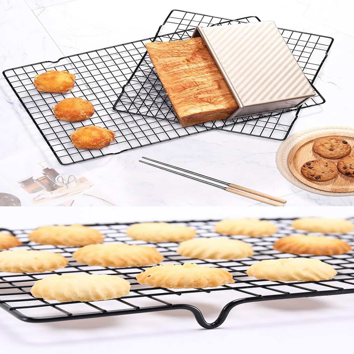 Baking Cooling Rack - Stainless Steel Cake Rack - Cookie Drying Rack - For cooking, baking, grilling and drying cakes, cookies and meat - Suitable for baking trays and ovens - 40*25.5*2cm