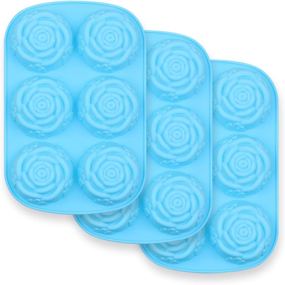 Cavity Flower Shaped Silicone Molds - Non-Stick Silicone, Jumbo Roses, Suitable for Candy, Chocolate, Jelly, Ice Cubes and Roses - Set of 3