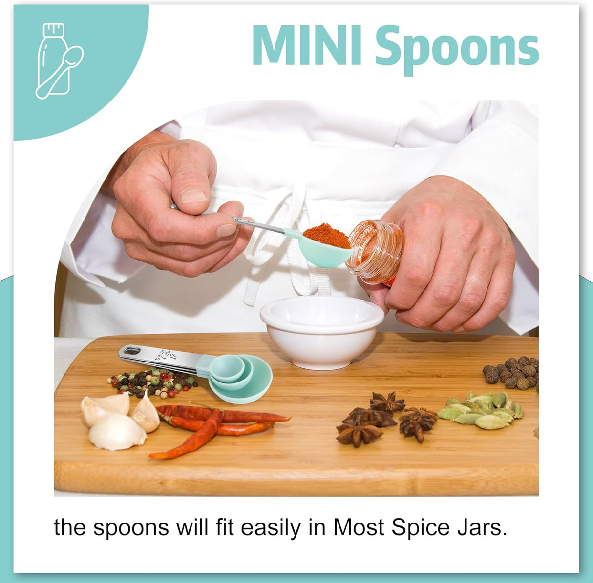 Measuring Cups & Spoons - Interlocking measuring cups for measuring dry or liquid ingredients - Stainless steel handles - Set of 8