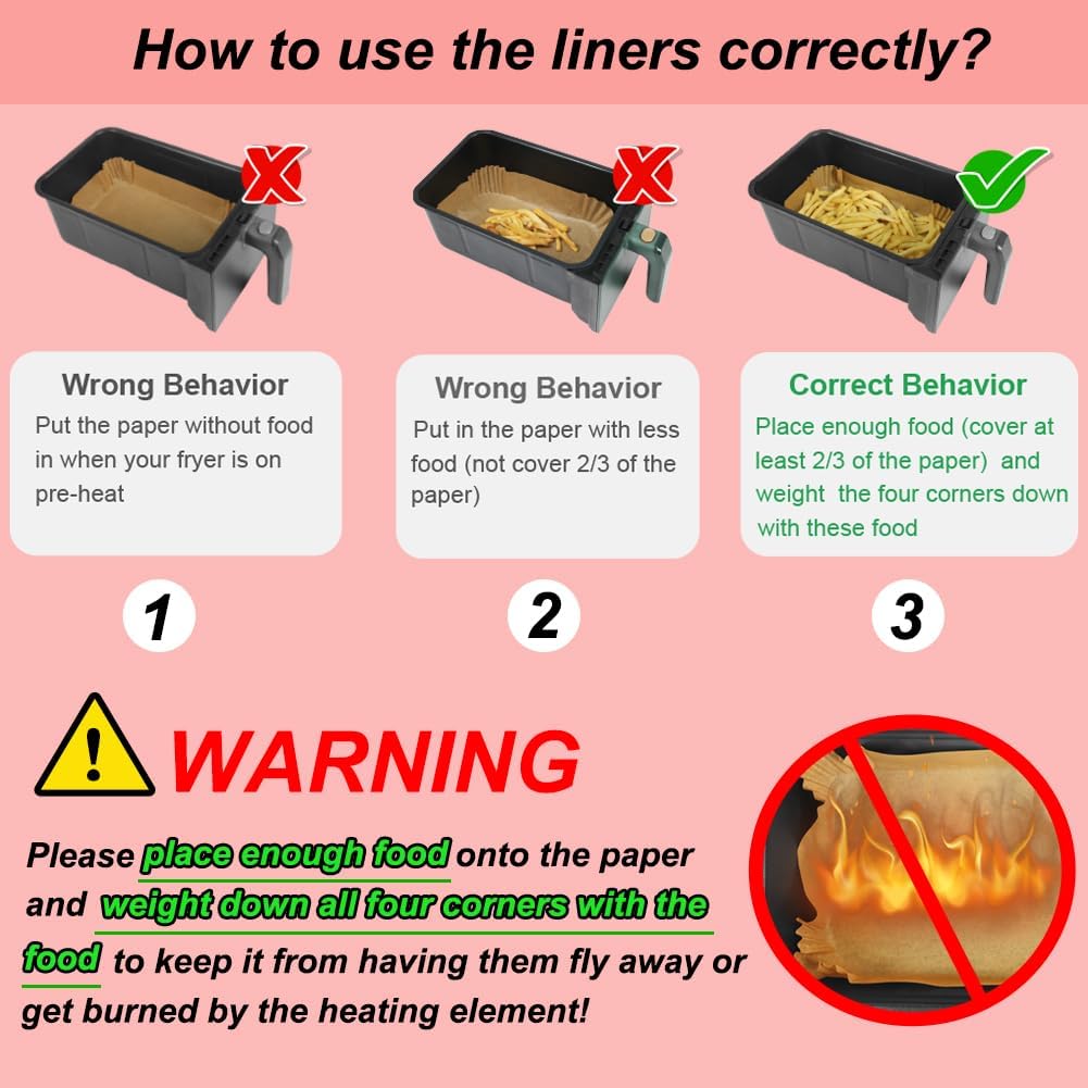 Silicone Baking Paper - Suitable for Airfryer Liners - Compatible with Dual-Zone Fryers - 100 Pieces