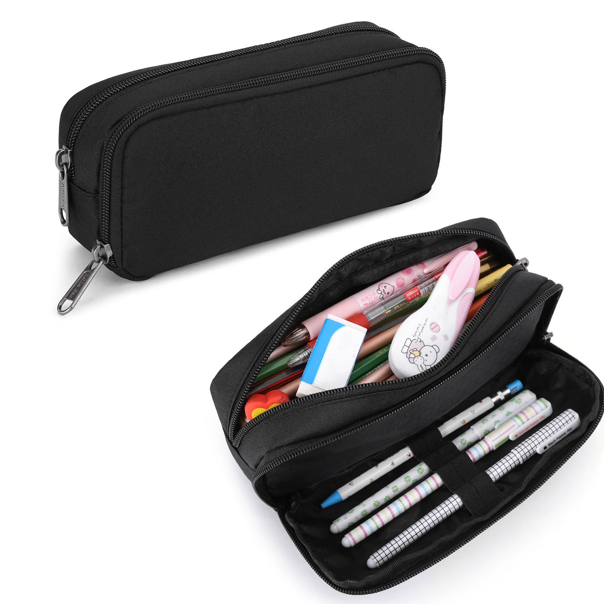 Pencil Case - Stationery Pencil Case - Large Capacity Zipper Pocket - Large Capacity Storage Pencil Case - Suitable for School, University, Office Supplies - 1 Piece - Black