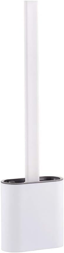 Toilet brush and holder - Deep cleaning silicone toilet brush - Flat toilet brush with long handle - Quick-drying toilet brush and holder - For bathroom - Floor/wall mounted - White - 11*8.5*13.8cm