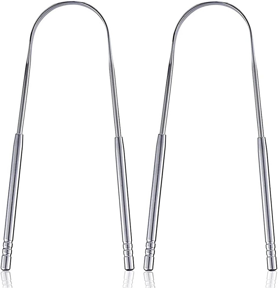 Tongue scraper - Stainless steel tongue cleaner - Freshens breath - Restores taste - Pack of 2