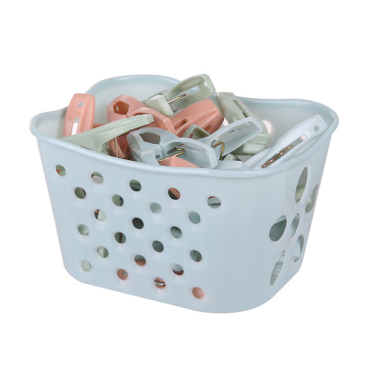 Clothes pegs - Windproof plastic clothes pegs for outdoor use with storage basket - Suitable for sheets, underwear and socks - 30 pieces