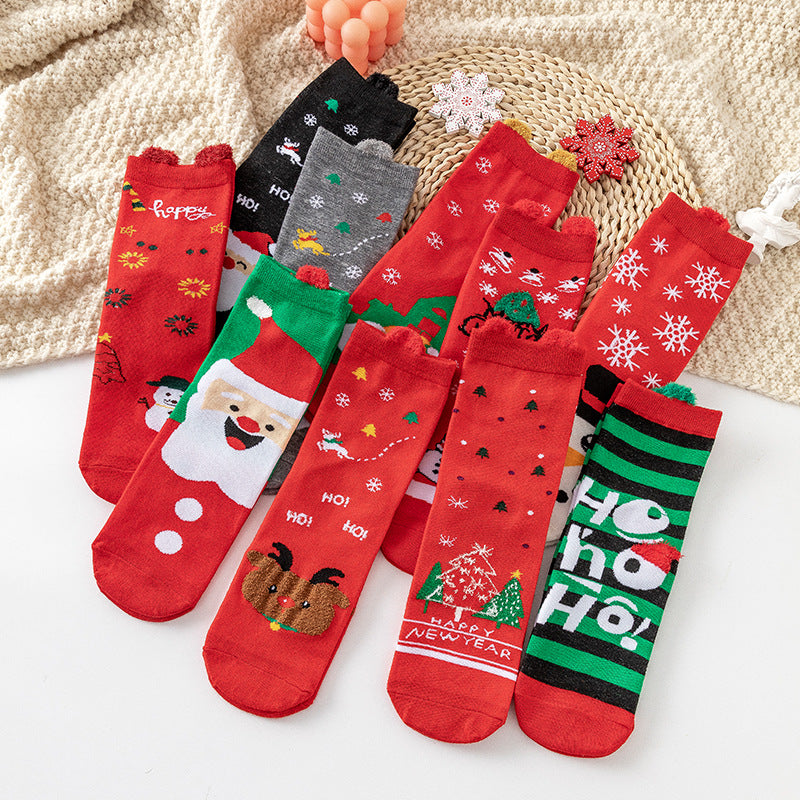 Socks - Christmas socks - Cotton women's socks with cartoon motif - 5 pairs