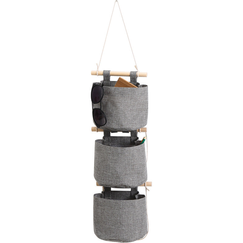 Hanging Storage Bag with Pockets - Hanging Storage Bag in Cotton and Linen - Over-the-Door Wall Organizer - Suitable for Bedroom and Bathroom - 3 Layers - Gray