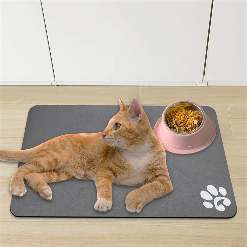 Dog and Cat Feeding Mats - Non-Slip, Super Absorbent Pet Bowl Mat with Footprint Logo - 24 x 16.9 Inches - Brown