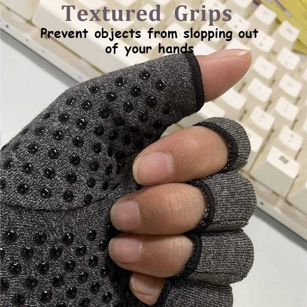 Rheumatism Gloves - Compression Gloves - Unisex - Osteoarthritis - Rheumatism - Arthritis - RSI - Carpal Tunnel Syndrome - M - Heather Grey Half Finger Gel