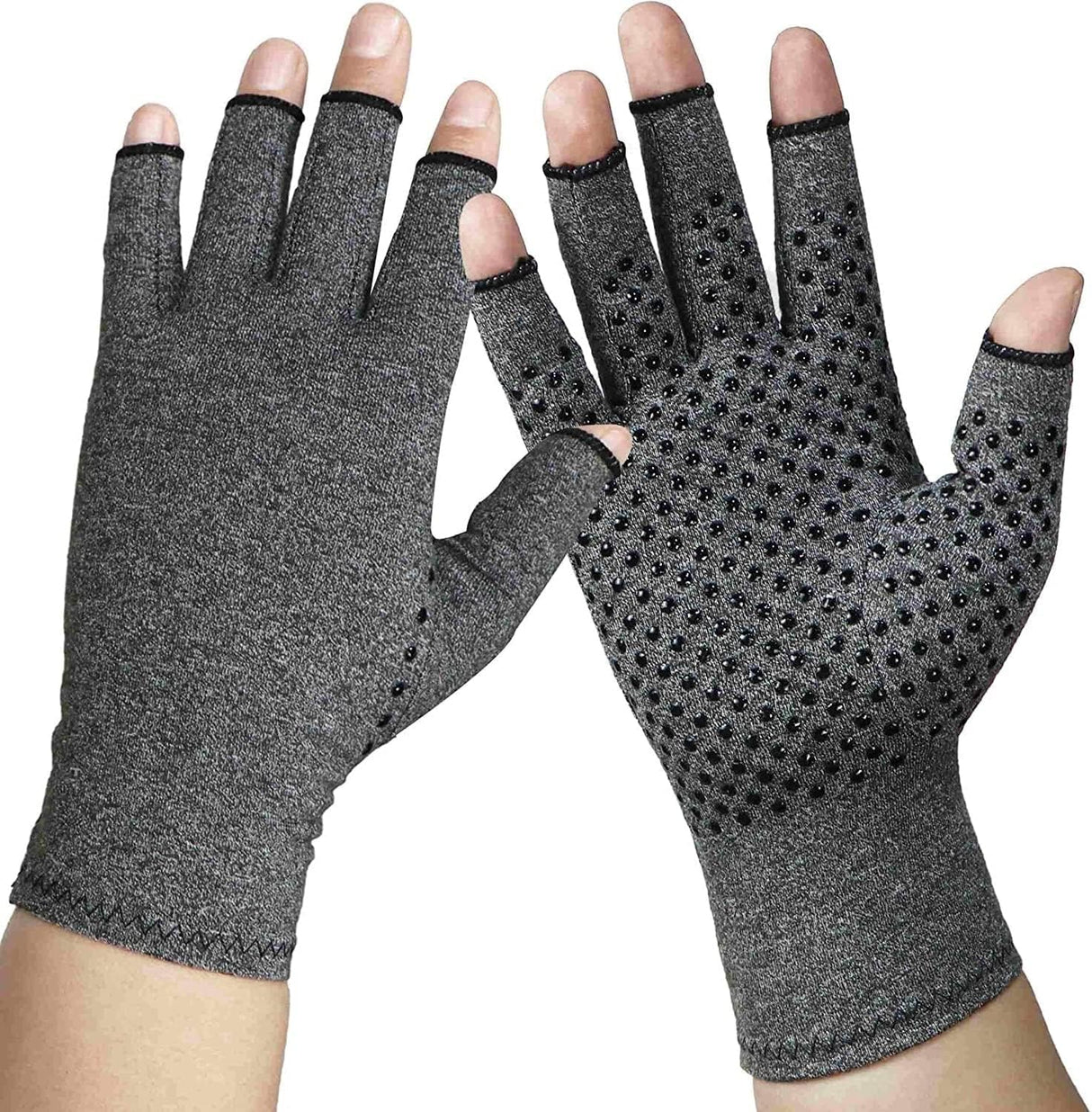 Rheumatism Gloves - Compression Gloves - Unisex - Osteoarthritis - Rheumatism - Arthritis - RSI - Carpal Tunnel Syndrome - L - Heather Grey Half Finger Gel