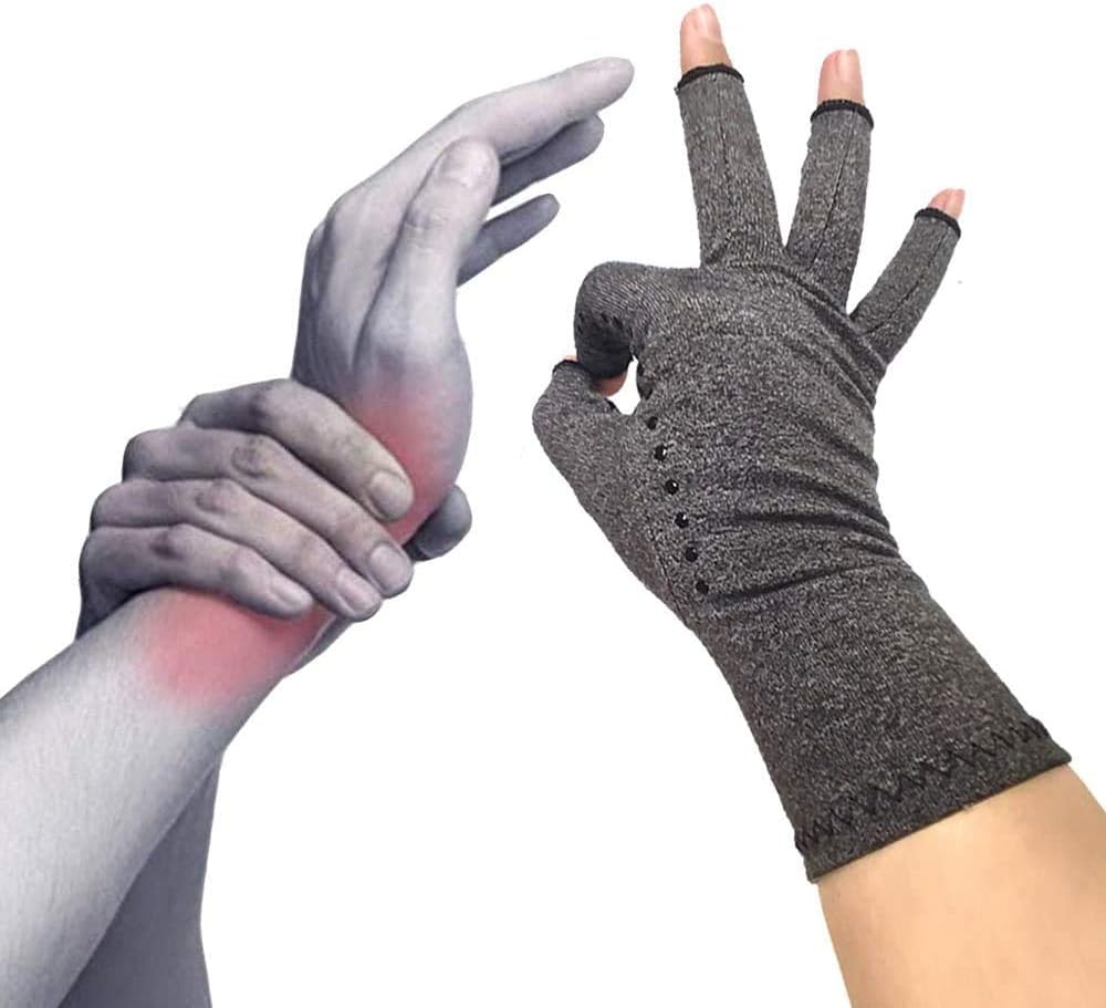 Rheumatism Gloves - Compression Gloves - Unisex - Osteoarthritis - Rheumatism - Arthritis - RSI - Carpal Tunnel Syndrome - XL - Heather Grey Half Finger Gel