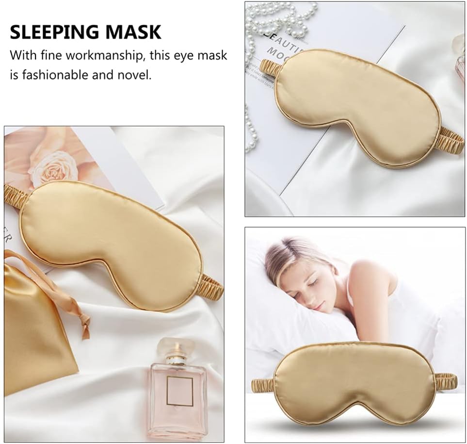 Sleep Mask - Rayon Sleep Mask Set with Headband and Storage Bag - Comfortable Sleep Mask - Perfect for Relaxation and Travel - Fashionable Sleep Mask - Unisex - Gold
