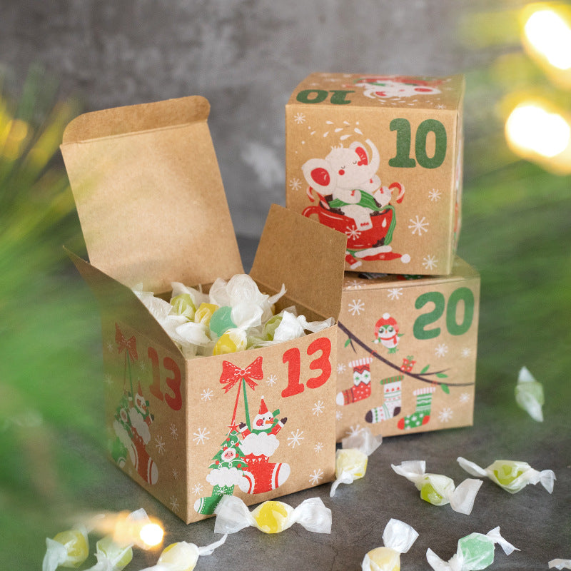 Christmas Box – Candy Boxes – 24 Piece Advent Calendar Gift Box Set – 7x7x7 cm Paper Countdown Boxes with Santa Claus & Snowman Designs – Perfect for Chocolates, Sweets & Small Gifts