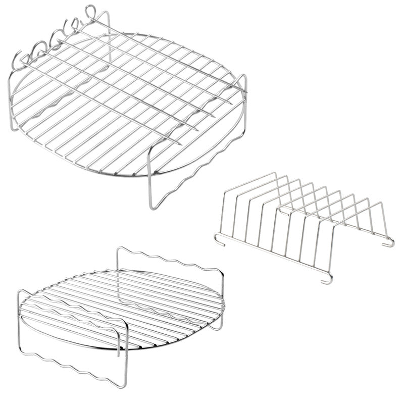 Airfryer Accessories Set 3-piece - Stainless Steel - Grill Rack with Skewers & Bread Rack - Universal - Silver