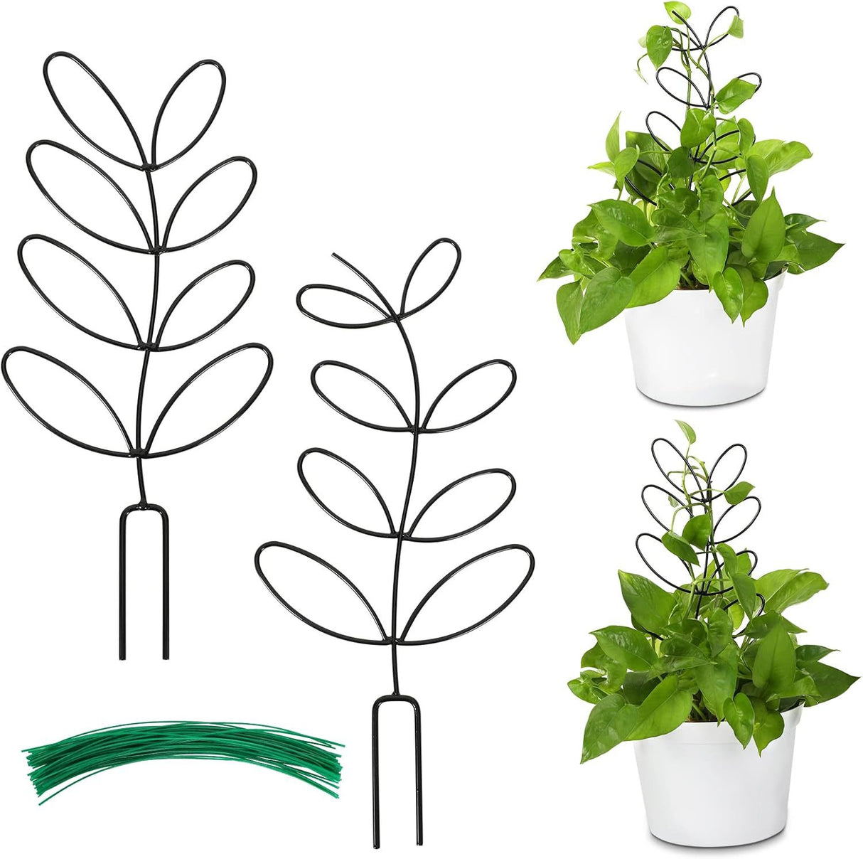 Plant Support Climbing Plants - Leaf-Shaped Plant Climbing Rack - Decorative Plant Pole for Indoor Use - Includes 20 Tie Straps - Black