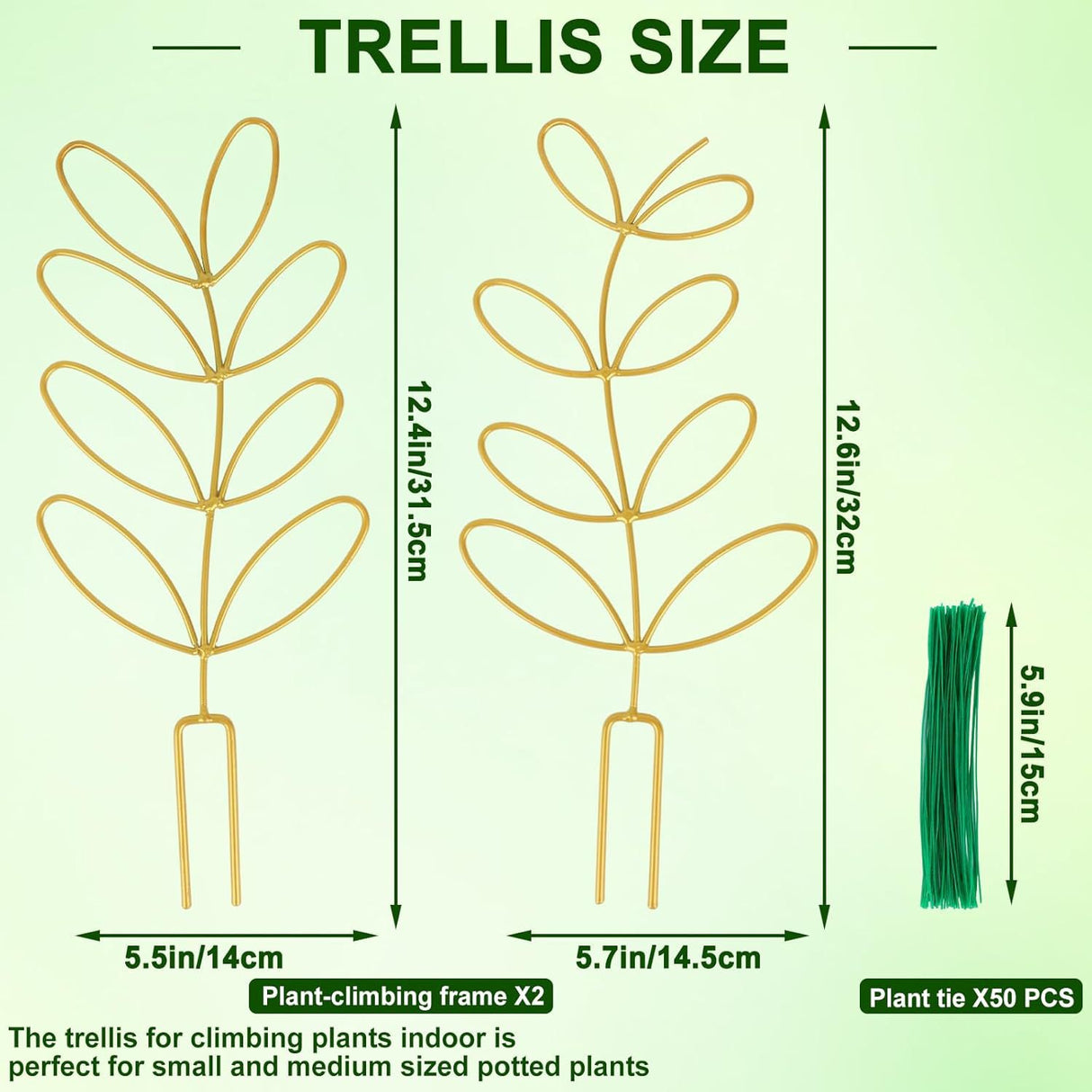 Plant Support Climbing Plants - Leaf-Shaped Plant Climbing Rack - Decorative Plant Pole for Indoor Use - Includes 20 Tie Straps - Green