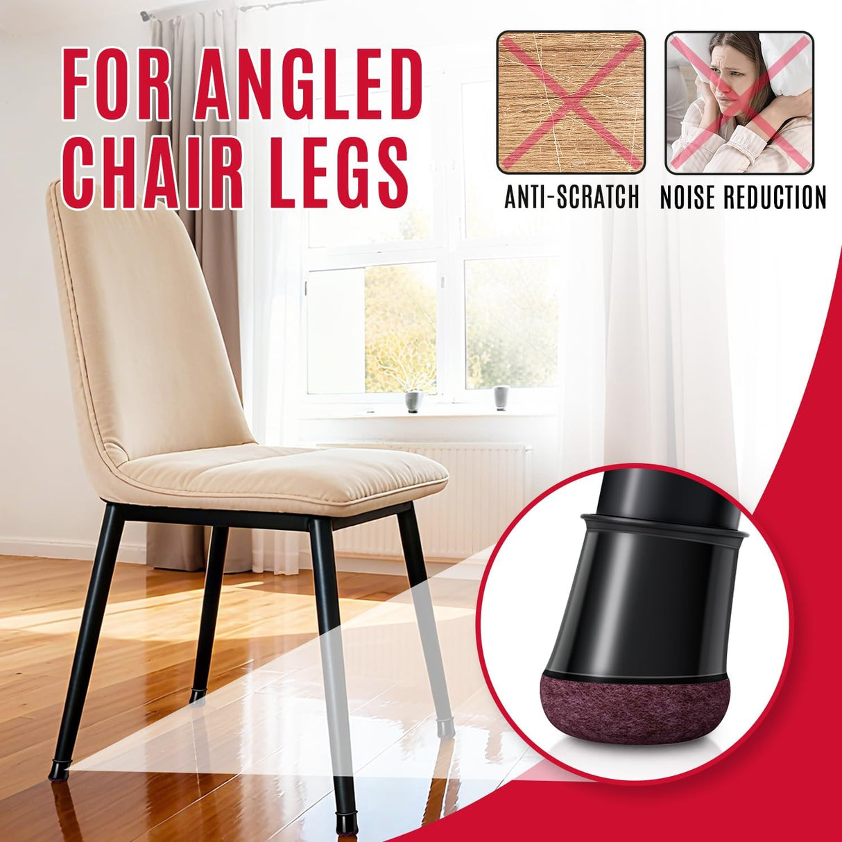 Black Chair Leg Caps - Set of 24 - Size M - Silicone Floor Protectors - Against Scratches and Noise