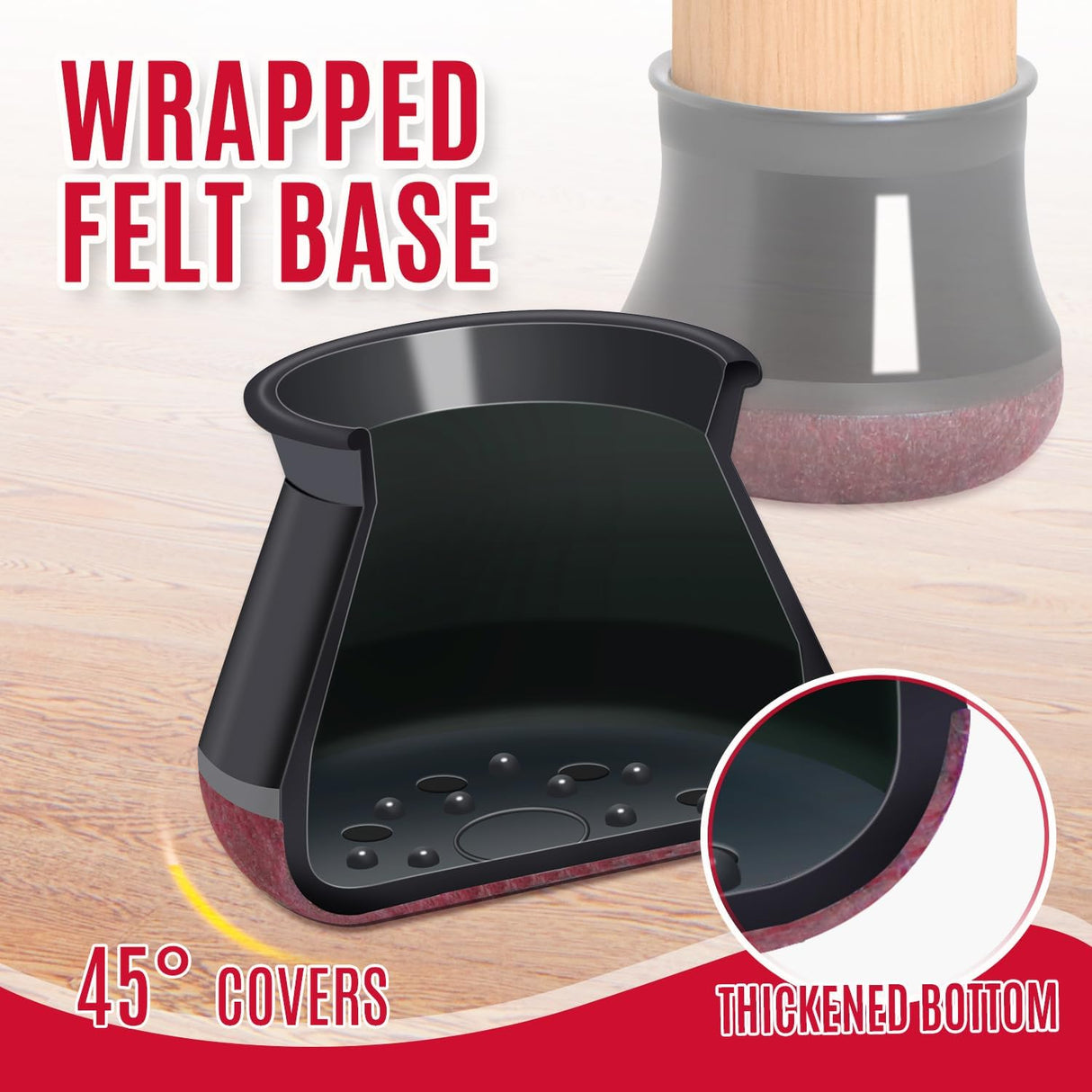 Black Chair Leg Caps - Set of 24 - Size M - Silicone Floor Protectors - Against Scratches and Noise