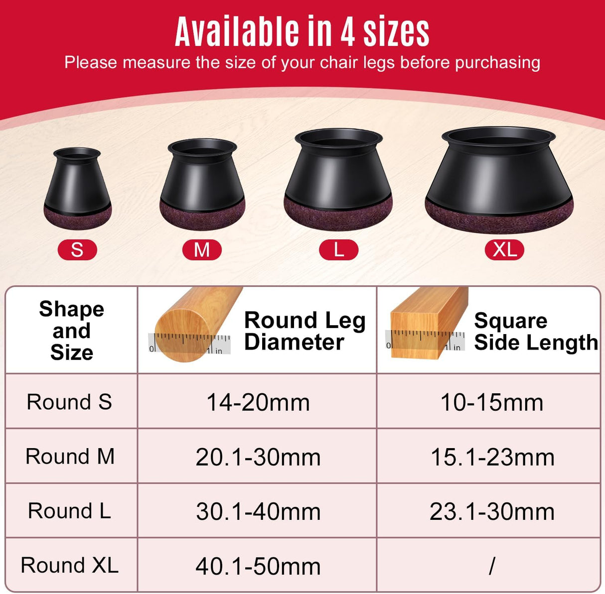 Black Chair Leg Caps - Set of 24 - Size L - Silicone Floor Protectors - Against Scratches and Noise