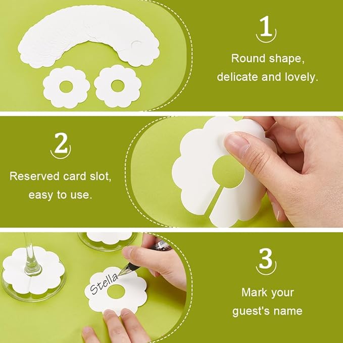 300 Pieces Wine Glass Markers Paper - Blank Flower Place Cards - DIY Wine Hangers for Weddings & Parties - White