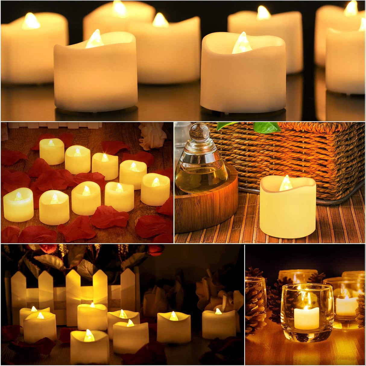 14x LED Candles - Moving Flame & Real Wax - 3D Wick - Battery Operated - For Christmas and Mood Lighting
