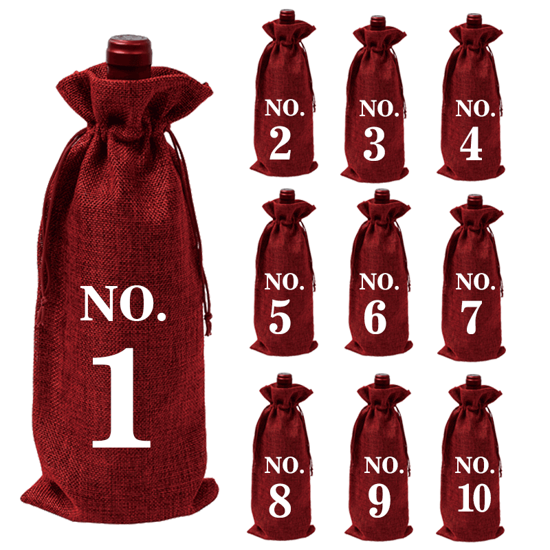 Linen wine bags - jute wine bags - blind tasting - drawstring bags - wine bottle protectors - 10 pieces - red