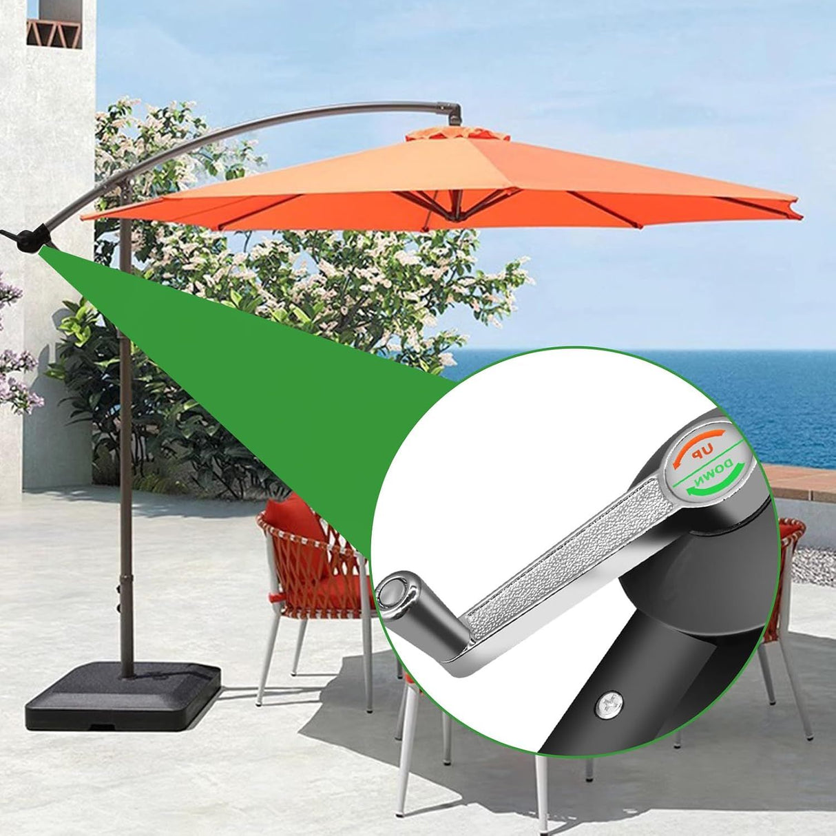 Cantilever Patio Umbrella Crank Handle Replacement, Adjustable Umbrella Stand Part for Courtyards, Gardens, Beaches and Outdoor Patios